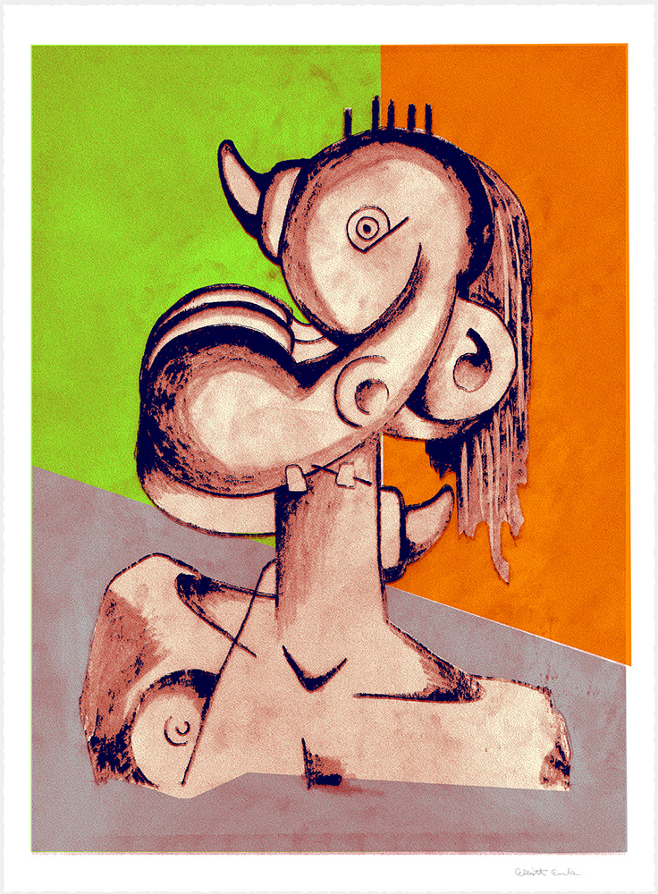 "Protocubist Portrait Number 2" By Elliott Earls 22 x 30 in. • 6 spot colors On Stonehenge Heavyweight 100% Bright White Cotton Archival Paper with Deckle Edge Blind Embossed with the Cranbrook Printshop Chop and Cranbrook Seal Edition of 15 Signed & Dated by the Artist Released February 2, 2018.